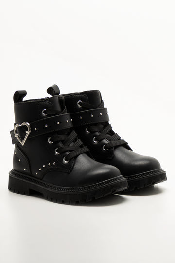 Heart Studded Lace Up Boots Black