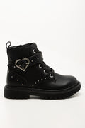 Heart Studded Lace Up Boots Black (1)