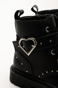 Heart Studded Lace Up Boots Black (3)