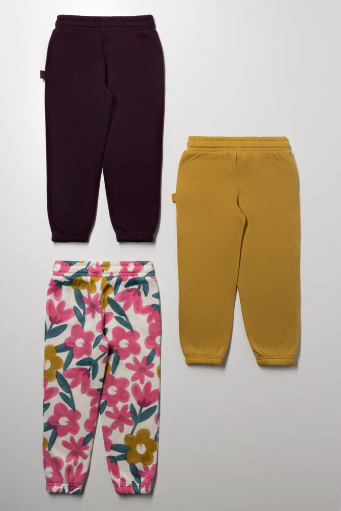 3 Pack Flower Trackpants Burgundy And Yellow (2)