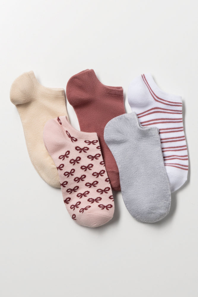 5 Pack Bow Lowcut Socks Multicolour