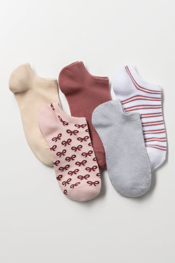 5 Pack Bow Lowcut Socks Multicolour