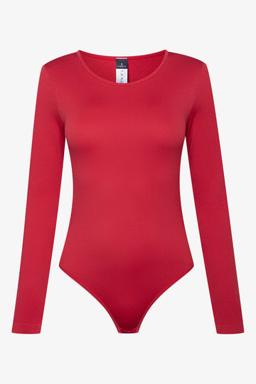 Rib Seamless Long Sleeve Bodysuit Red