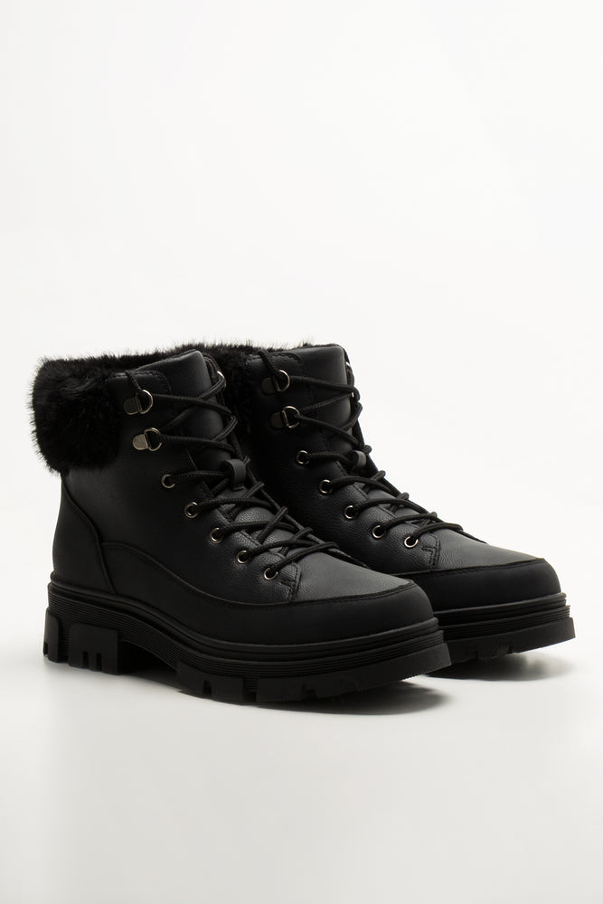 Fur Trim Boots Black