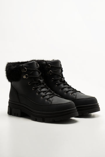 Fur Trim Boots Black