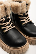 Fur Trim Lace Up Boot Black (2)