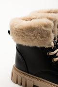 Fur Trim Lace Up Boot Black (3)