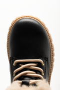 Fur Trim Lace Up Boot Black (4)