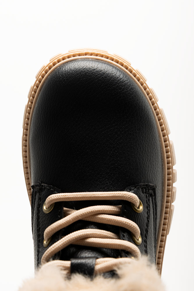 Fur Trim Lace Up Boot Black (4)