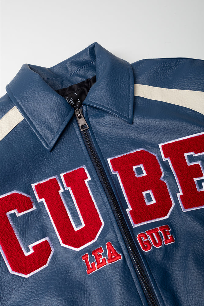 Cube Collared Bomber Jacket Blue (1)