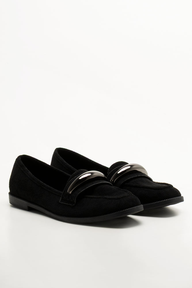 Metal Trim Loafers Black