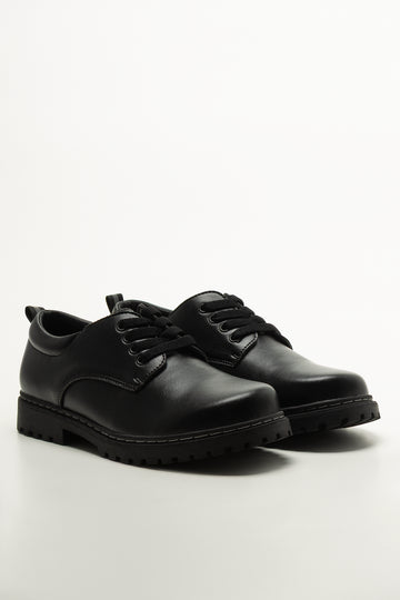 Boys Black Leather School Shoes