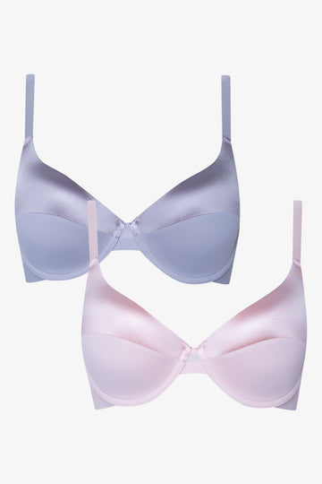 Satin Feel T-Shirt Bras Pink & Blue