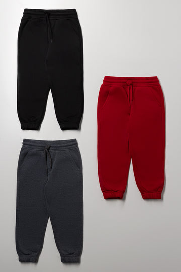 3 Pack Trackpants Black, Red And Dark Grey