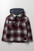Check Melton Hooded Shacket Burgundy