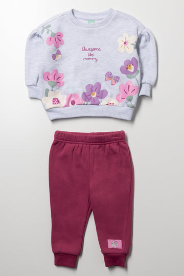 Floral Crew Neck Tracksuit Pink