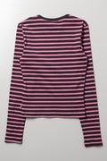 Stripe Rib Long Sleeve T-Shirt Burgundy (2)