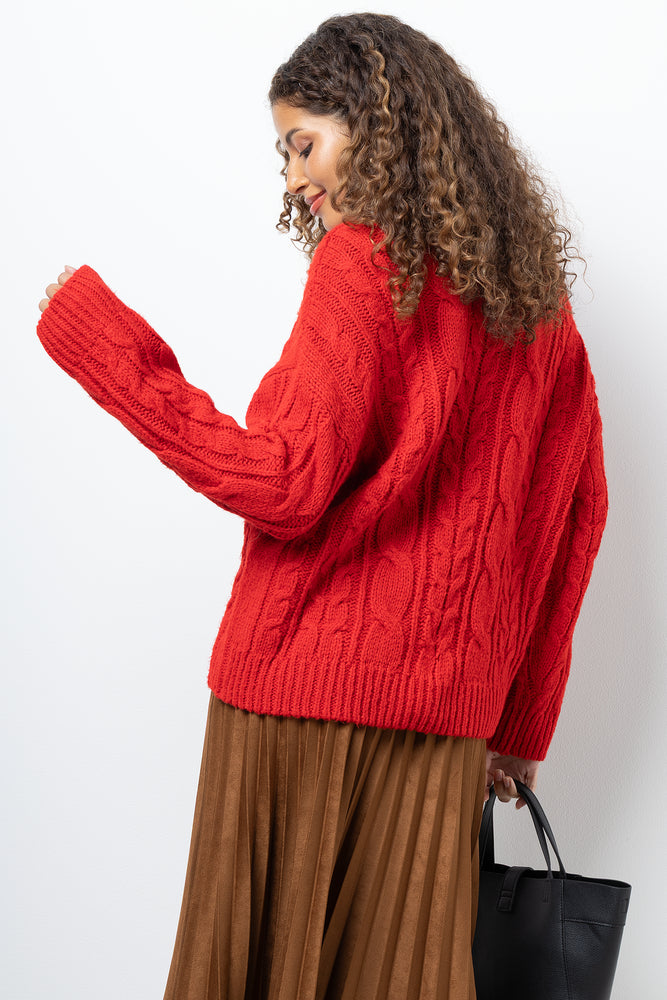 Cable Crew Neck Jersey Red (2)