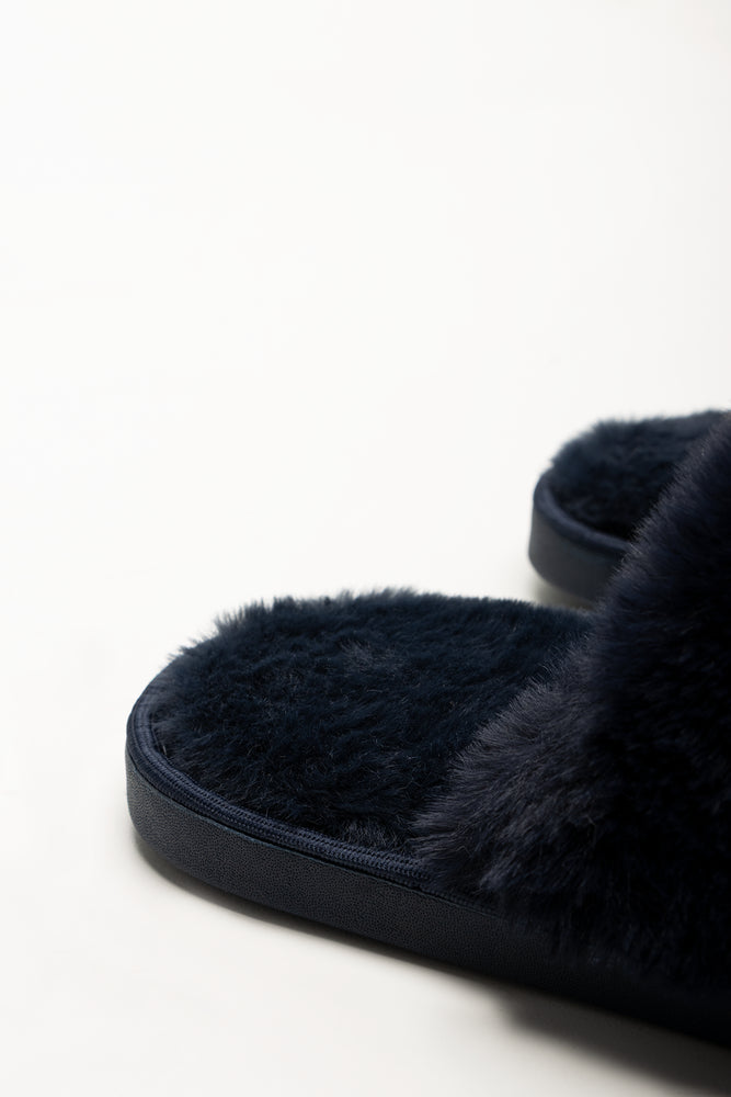 Bow Fur Slippers Navy (3)