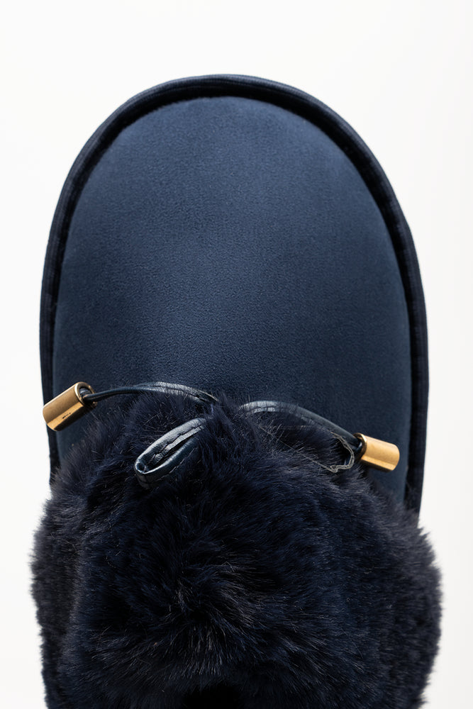 Bow Fur Slippers Navy (4)