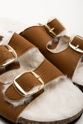 Fur Lined Double Buckle Sandals Tan (2)
