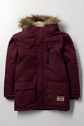 Hooded Textured Parka Jacket Burgundy