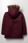 Hooded Textured Parka Jacket Burgundy (2)