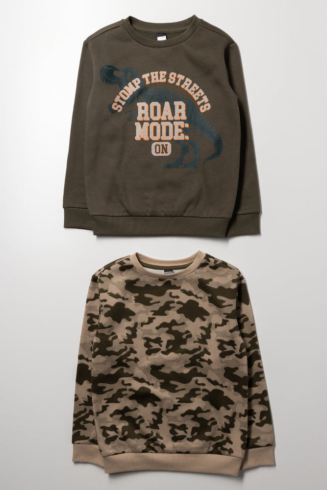 2 Pack Camo Crew Neck Tracktops Natural And Dark Green