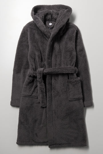 Shaggy Fleece Gown Dark Grey