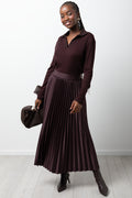 Satin Pleated Maxi Skirt Chocolate