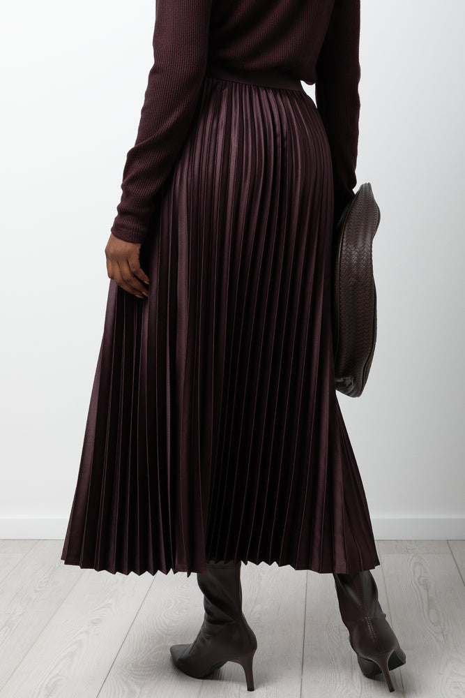 Satin Pleated Maxi Skirt Chocolate (2)
