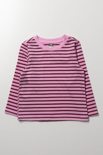 Stripe Long Sleeve T-Shirt Pink And Burgundy