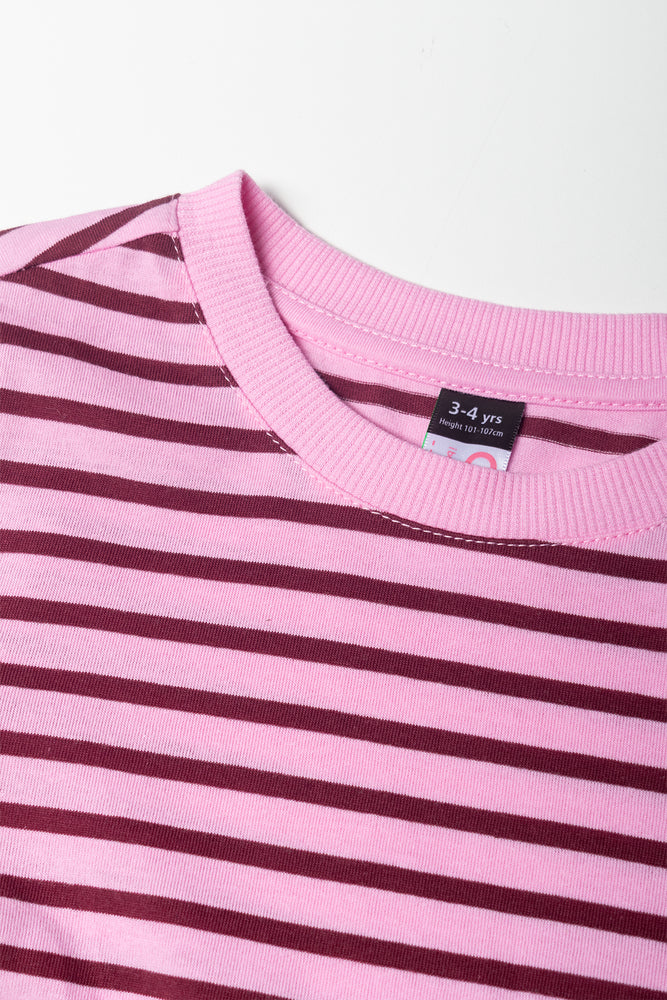 Stripe Long Sleeve T-Shirt Pink And Burgundy (1)
