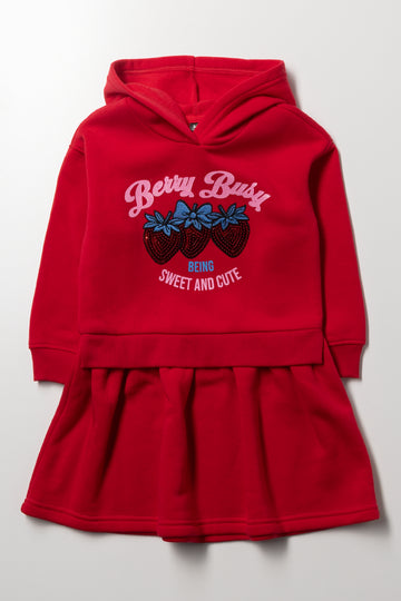 Strawberry Sweatshirt Dress Red