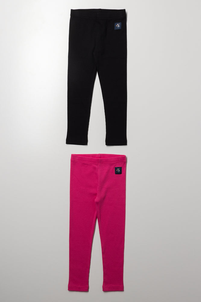 2 Pack Rib Leggings Pink And Black
