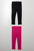 2 Pack Rib Leggings Pink And Black (2)
