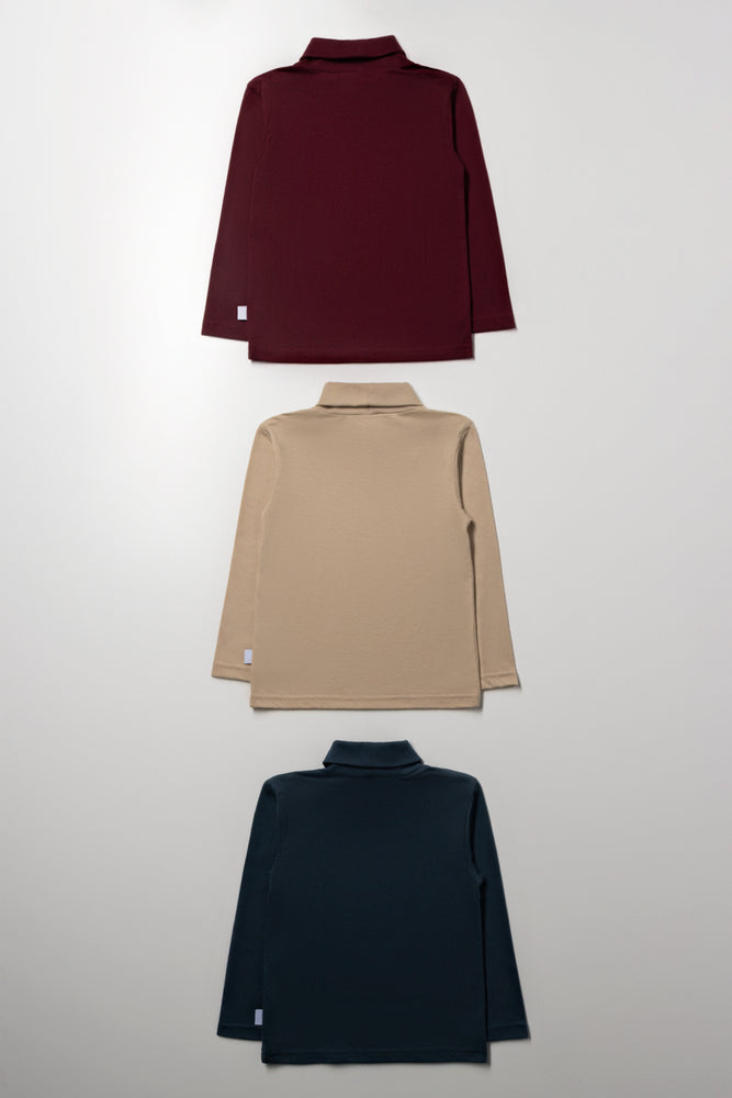 3 Pack Polonecks Burgundy, Stone & Blue (2)