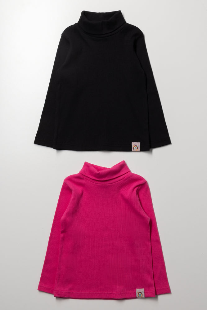 2 Pack Rib Polonecks Pink And Black