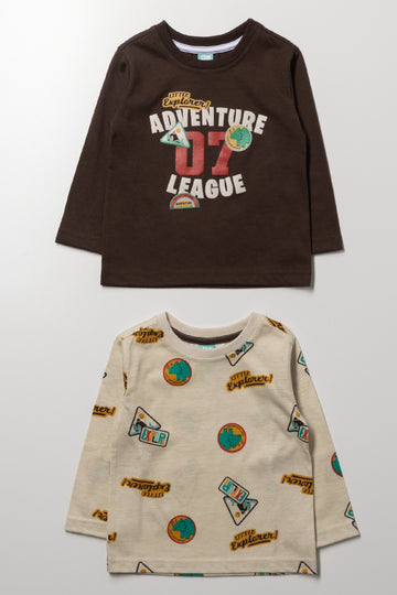 2 Pack Adventure Long Sleeve T-Shirts Brown