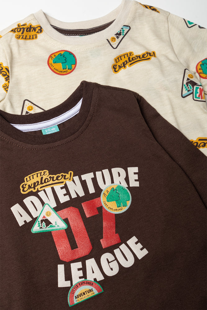 2 Pack Adventure Long Sleeve T-Shirts Brown (1)