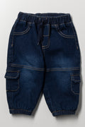 Elasticated Cargo Barrel Leg Denim Jeans Blue