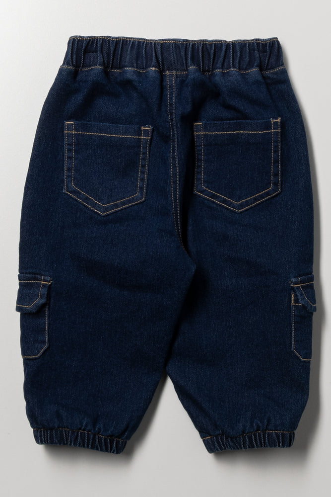 Elasticated Cargo Barrel Leg Denim Jeans Blue (2)