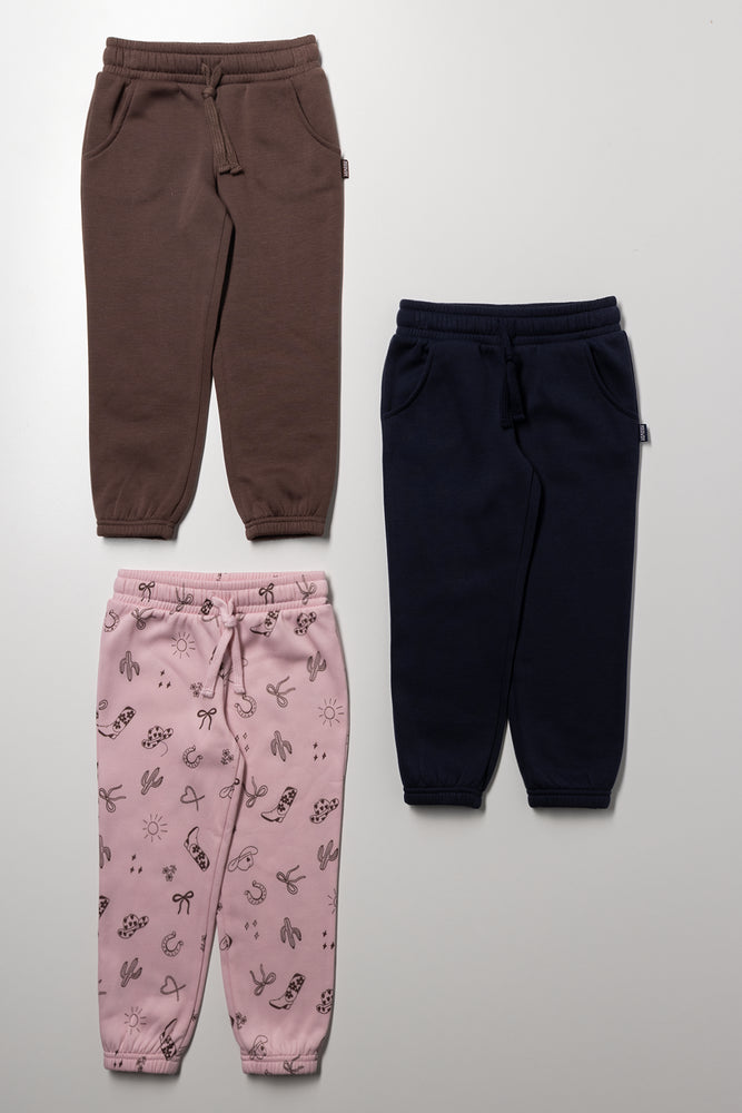3 Pack Meowdy Trackpants Brown, Pink And Navy