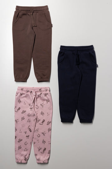 3 Pack Meowdy Trackpants Brown, Pink And Navy
