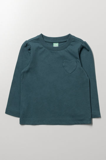 Heart Pocket Long Sleeve T-Shirt Teal