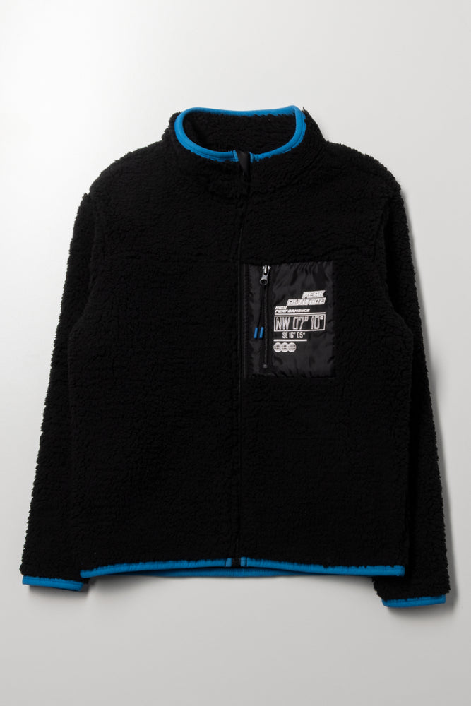 Fur Long Sleeve Jacket Black