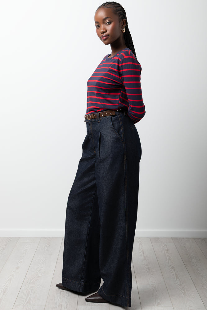 Stripe Long Sleeve Crew Neck T-Shirt Navy And Red (1)