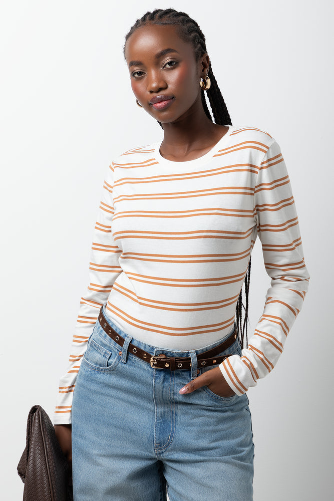 Stripe Long Sleeve T-Shirt White And Natural