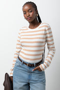 Stripe Long Sleeve T-Shirt White And Natural