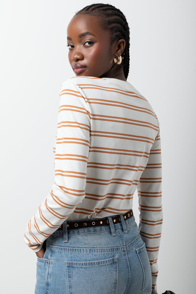 Stripe Long Sleeve T-Shirt White And Natural (2)